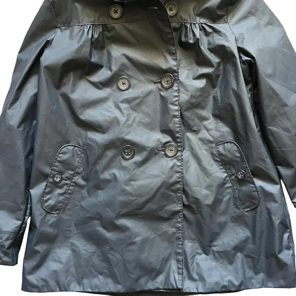 GAP Raincoat Kids Girl Size XL Lined Navy Blue Double Breasted Hooded 12 Plus